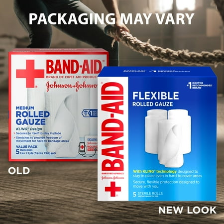 First Aid Gauze Rolls - Band Aid Brand First Aid Flexible Rolled Gauze, 3 in x 2.1 yd, 5 ct