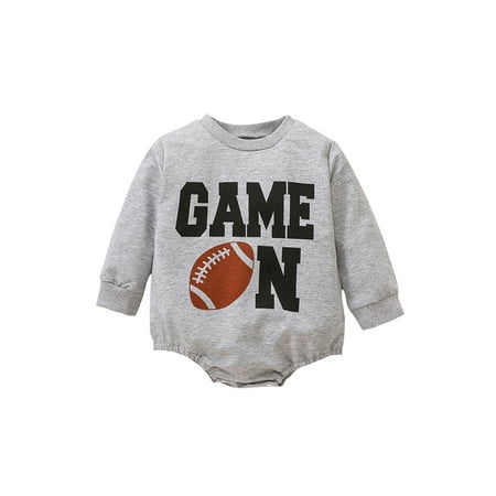

wsevypo Infant Baby Boys Girls Autumn Jumpsuit Cartoon Rugby Football Letter Print Long Sleeve Round Neck Romper