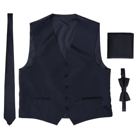 Bianchi Tuxedo - Men's Formal Solid Color Tuxedo Vest, Bowtie, Tie, Pocket Square 4 Piece Set