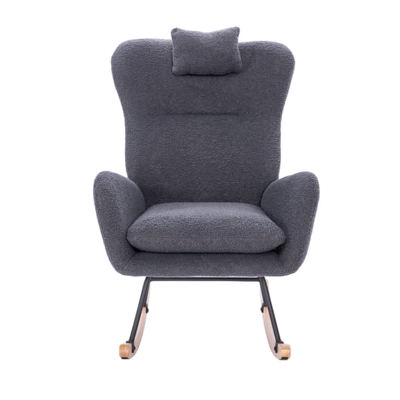 Upholstered Rocking Chair Teddy - Dark Grey Accent Chair for Living Room and Nursery