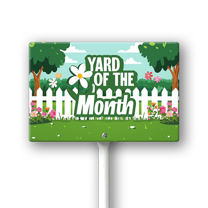 Eveokoki Yard of The Month Lawn Yard Sign 12" x 8" Aluminum Yard Signs with Metal Stakes