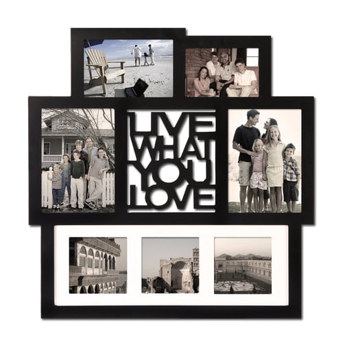 5 Openings 4x6'' Adeco Decorative Black and White Wood ''Family'' Wall Hanging Picture Photo Frame
