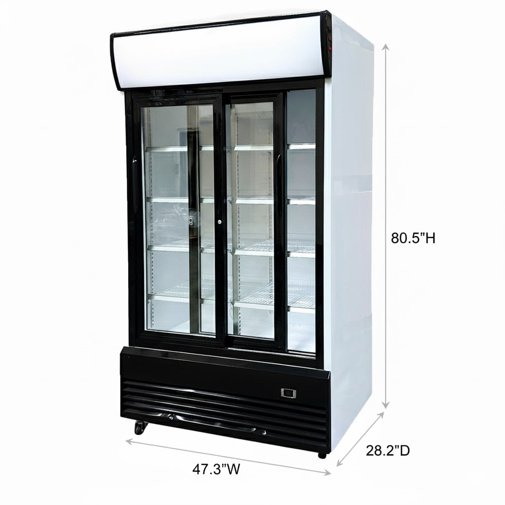 48” Wide Elite Sliding Glass Door Refrigerator – Commercial Display Cooler with Auto Defrost & LED Lighting, 35 Cu.Ft. Sliding Door