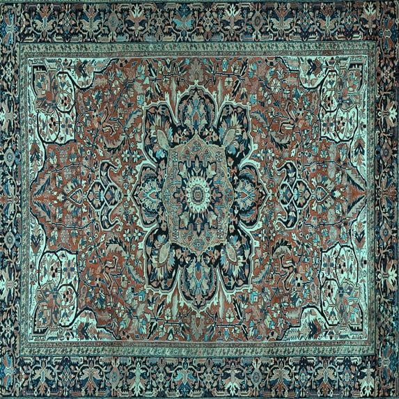 Ahgly Company Indoor Square Persian Light Blue Traditional Area Rugs, 4' Square