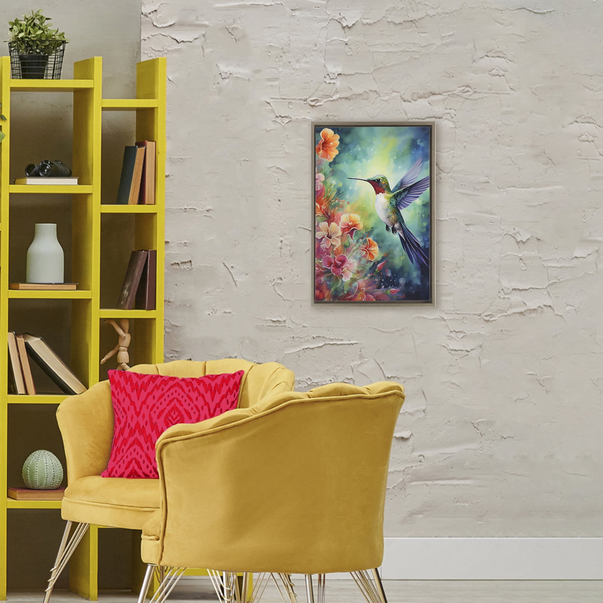 Stupell Industries Fluttering Hummingbird & Radiant Blossoms Brown Framed Floater Canvas Wall Art, design by Creative Studio