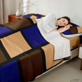 thumbnail image 4 of Castle Fairy Mid Century Square Block Bed Sheets 4-Piece,Minimalist Vertical Grid Full Size Sheets,Navy Taupe Black,1 Flat Sheet, 1 Fitted Sheet and 2 Pillowcases, 4 of 7
