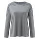 thumbnail image 4 of Puntoco mujeres Casual sólido cuello redondo encaje ahueca hacia fuera manga larga pulóver blusa adelgazante camiseta tops Puntoco Puntoco-1029, 4 of 6