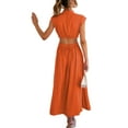 thumbnail image 3 of Sexy Dance Robe d'Été de Plage pour Femmes, Col Montant, Longue Maxi, Sans Manches, Robe Débardeur, Hawaïenne, Couleur Unie, Orange Rouge, P, 3 of 3