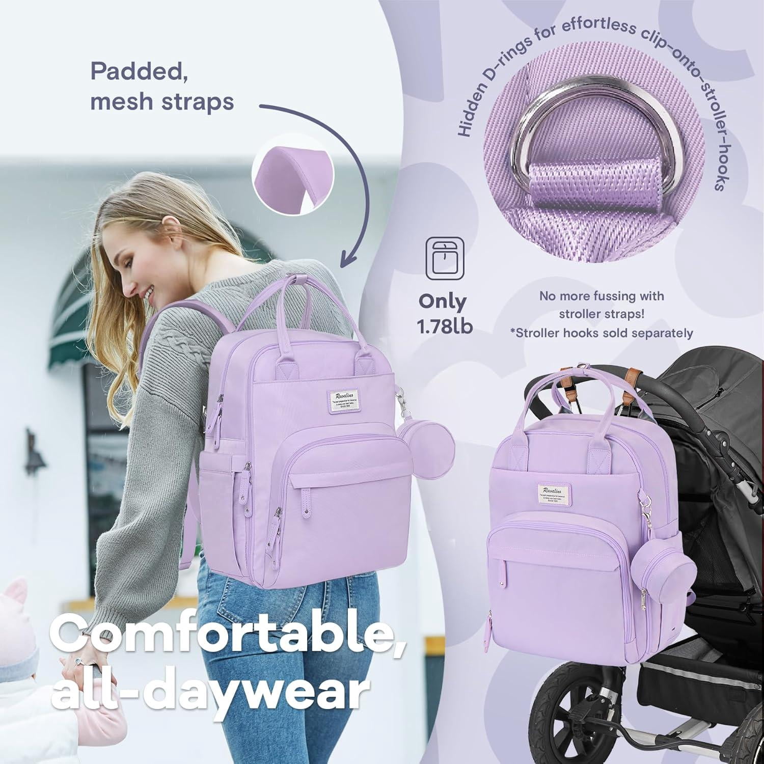 Ruvalino Multifunction Diaper Bag Backpack, Waterproof Baby Travel Bag for Newborns, Infants, and Toddlers, Taro Purple