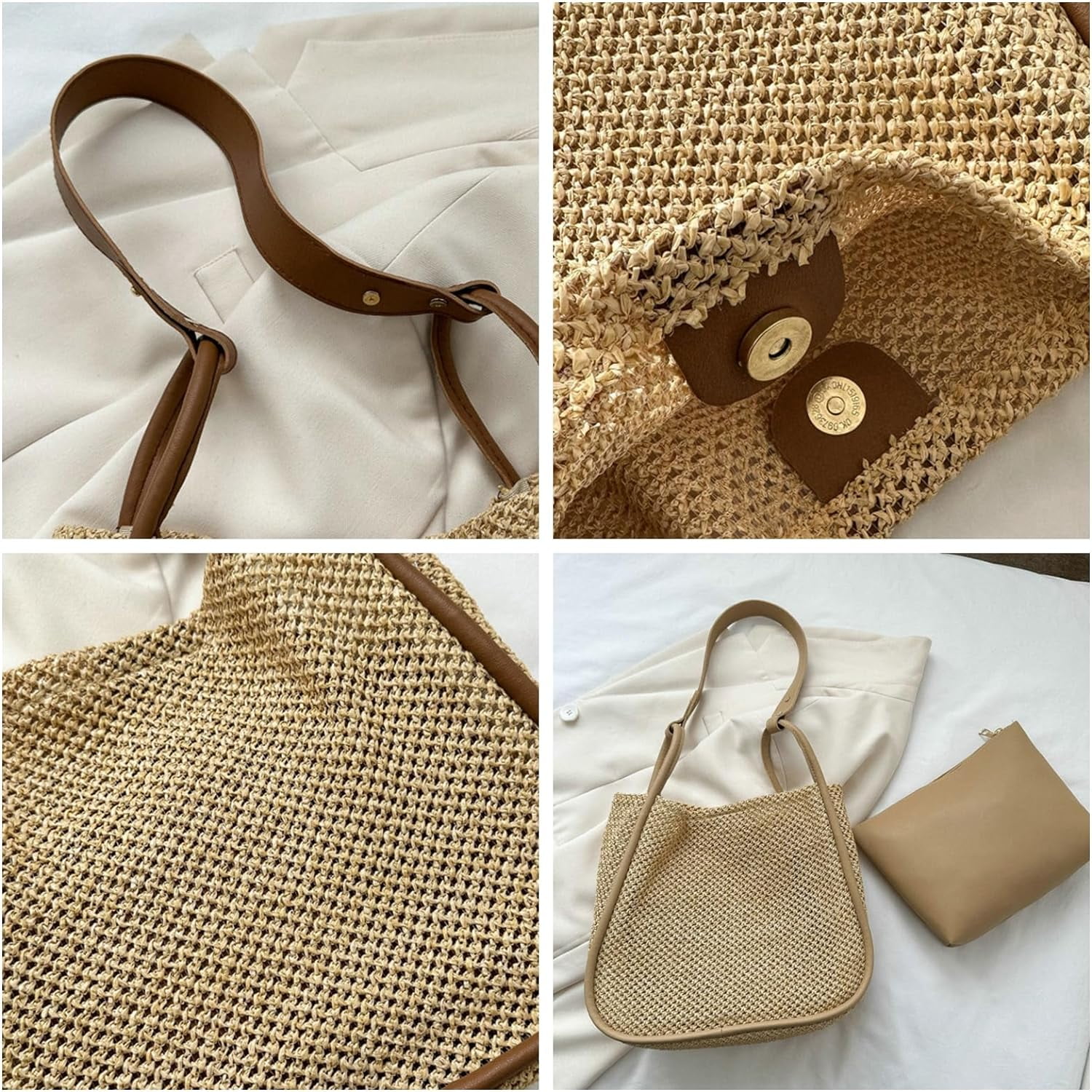 CoCoMangos Beach Bags for Women Crochet Woven Tote Bag Large Travel Shoulder Handbag Bag Beach Purse Mesh Hollow