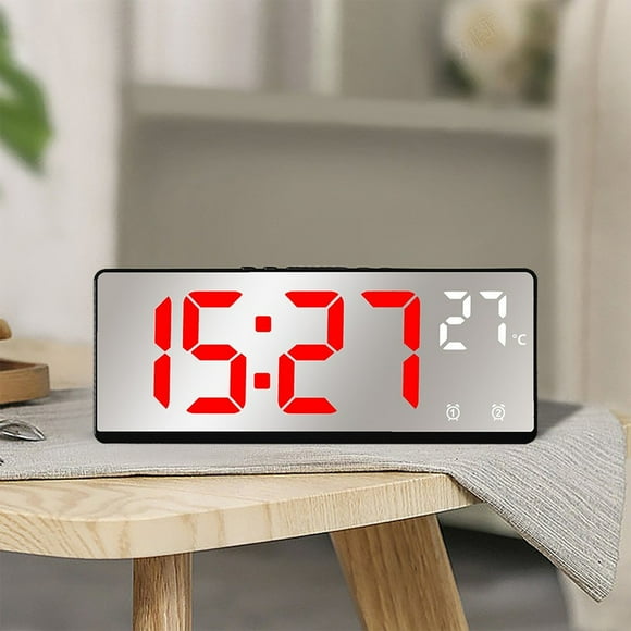 Reloj de pared digital con pantalla de temperatura y humedad | Reloj silencioso con pantalla a color y alimentación por USB/pilas para salón y dormitorio | Decoración moderna para el hogar