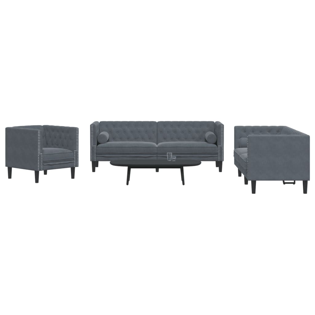 vidaXL Ensemble de Canapé Chesterfield 3 Pcs avec Coussins en Velours Gris Foncé