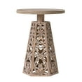 thumbnail image 3 of Boho Floral Carved Round Table, Farmhouse Distressed Wood Accent Table for Corner Spaces & Living Room Decor, 3 of 8
