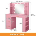 thumbnail image 5 of Craftian 40-Inch Pink Makeup Vanity Desk with LED Mirror (3 Modes), 4 Drawers, 7 Shelves, Built-in Power Outlets (2 AC/1 USB/1 Type-C) & Hairdryer Holder, 5 of 10