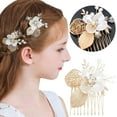 thumbnail image 2 of Elegant Wedding Hair Combs Pearl Bridal Accessories Rhinestone Flower Side Clip for Women, 2 of 9