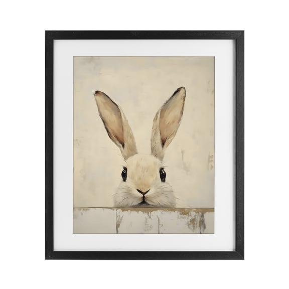 Stupell Industries Peeking Bunny in Soft Neutrals Black Framed Print Under Glass, design by LSR Design Studio