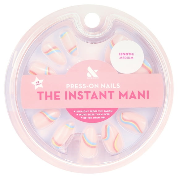 Olive & June Instant Mani Almond Medium Press-On Nails, Multi-color, Rainbow Swirl, 42 Pieces