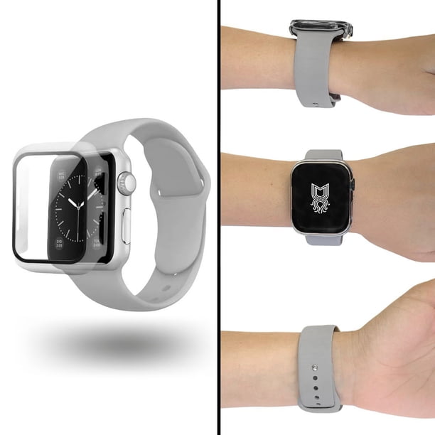 Correa para Apple Watch compatible con 38mm / 40mm de Silicón + Case Protector de pantalla con Cristal Templado. Mamá Pulpo Silicón con case