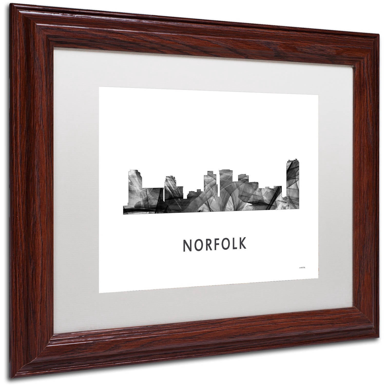Trademark Fine Art 'Norfolk Virginia Skyline WB-BW' Canvas Art by Marlene Watson, White Matte, Wood Frame