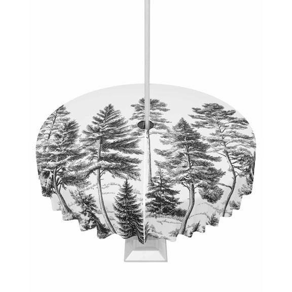 Fsddascl Black Pine Tree Outdoor Tablecloth - 60 Inch Round Dining Table Cover, Vintage Watercolor Botanical Waterproof Outdoor Table Cloth with Umbrella Hole & Zipper for Picnic/Patio/Party