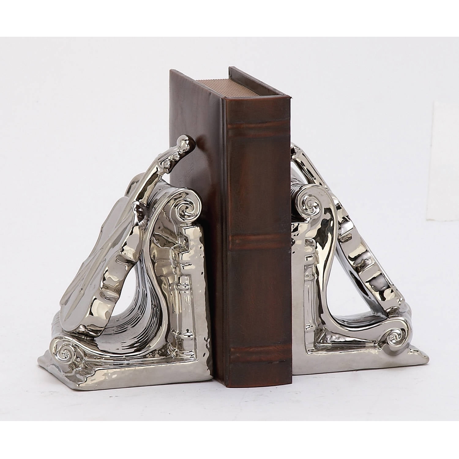 Decmode Ceramic Bookend Pair, Silver