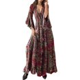 thumbnail image 1 of Gibobby Vestido de Verano para Mujer Vestido largo bohemio de manga acampanada floral con cuello en V y cintura alta para vacaciones(Rojo,XL), 1 of 5