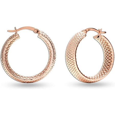 LeCalla 925 Sterling Silver Rose-Gold Plated Textured Click Top Hoop Earrings for Women and Teen 26MM