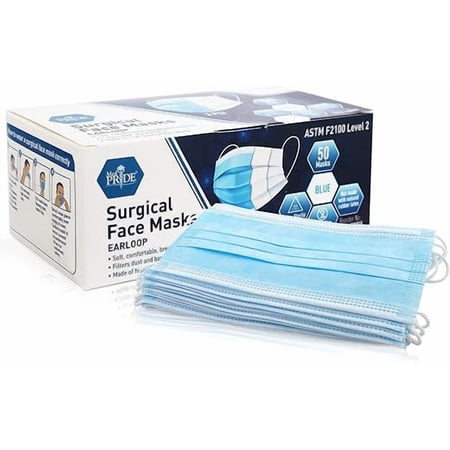 Med Pride Face Masks, 3-Ply Disposable Blue Face Mask, 50 Pack, Medical Grade Non-Woven Protective Masks
