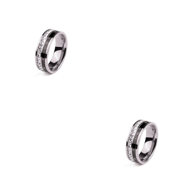 QualitChoice Ring Roman Numerals Jewelry Fashion Carbon Wedding Charm Couple Inlay Polished Rings Simple Personality Golden Steel Color 7# 2Set