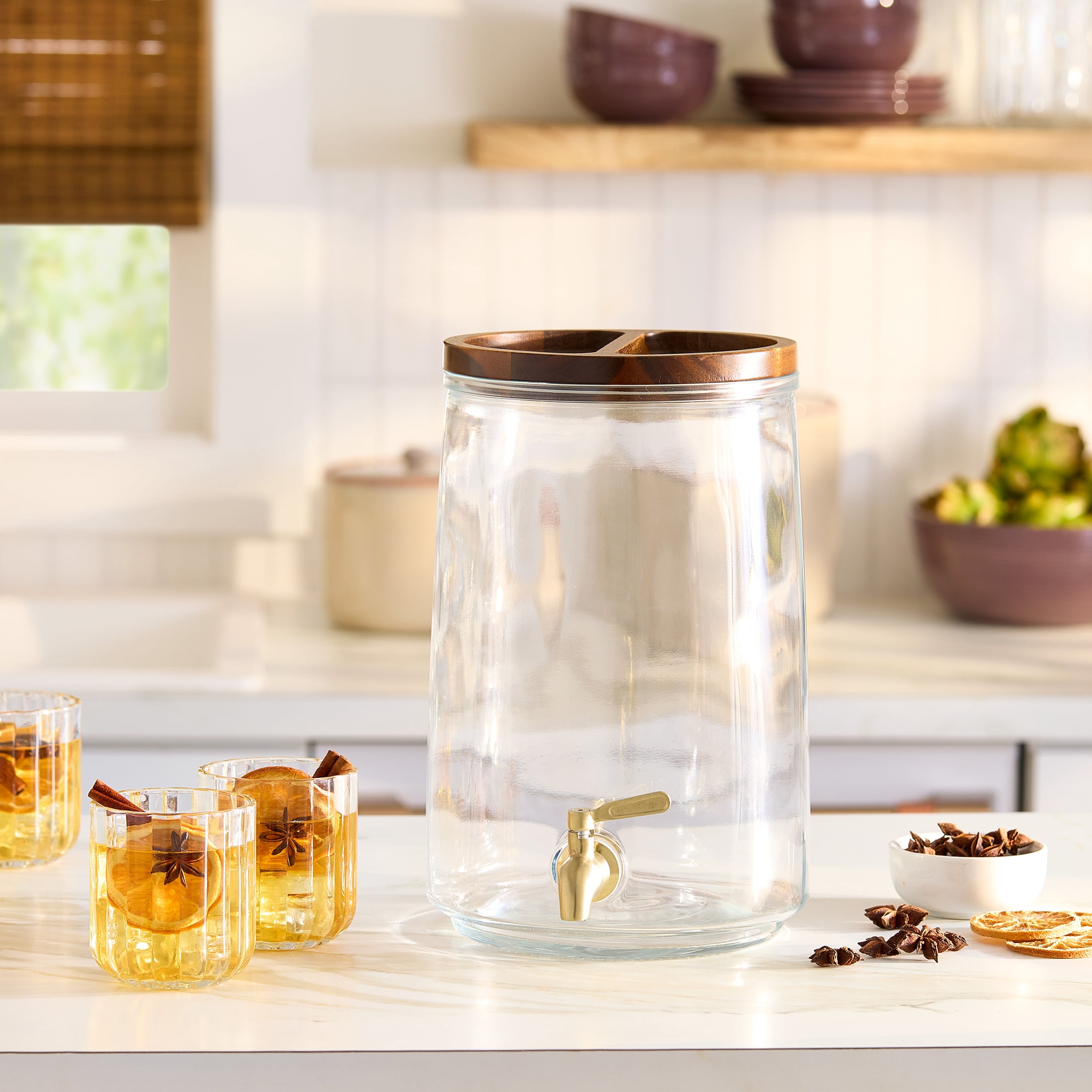 Better Homes & Gardens 2 Gallon Glass Beverage Dispenser with Wood Lid