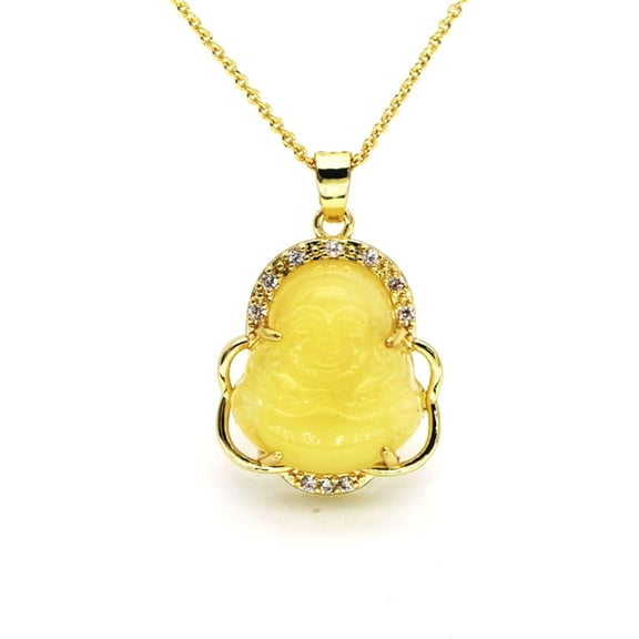 Maitreya Smiling Buddha Pendant Necklace Laughing Buddha Necklace Lucky Amulet Fortune Jewelry Good Luck Chain for Women Men yellow