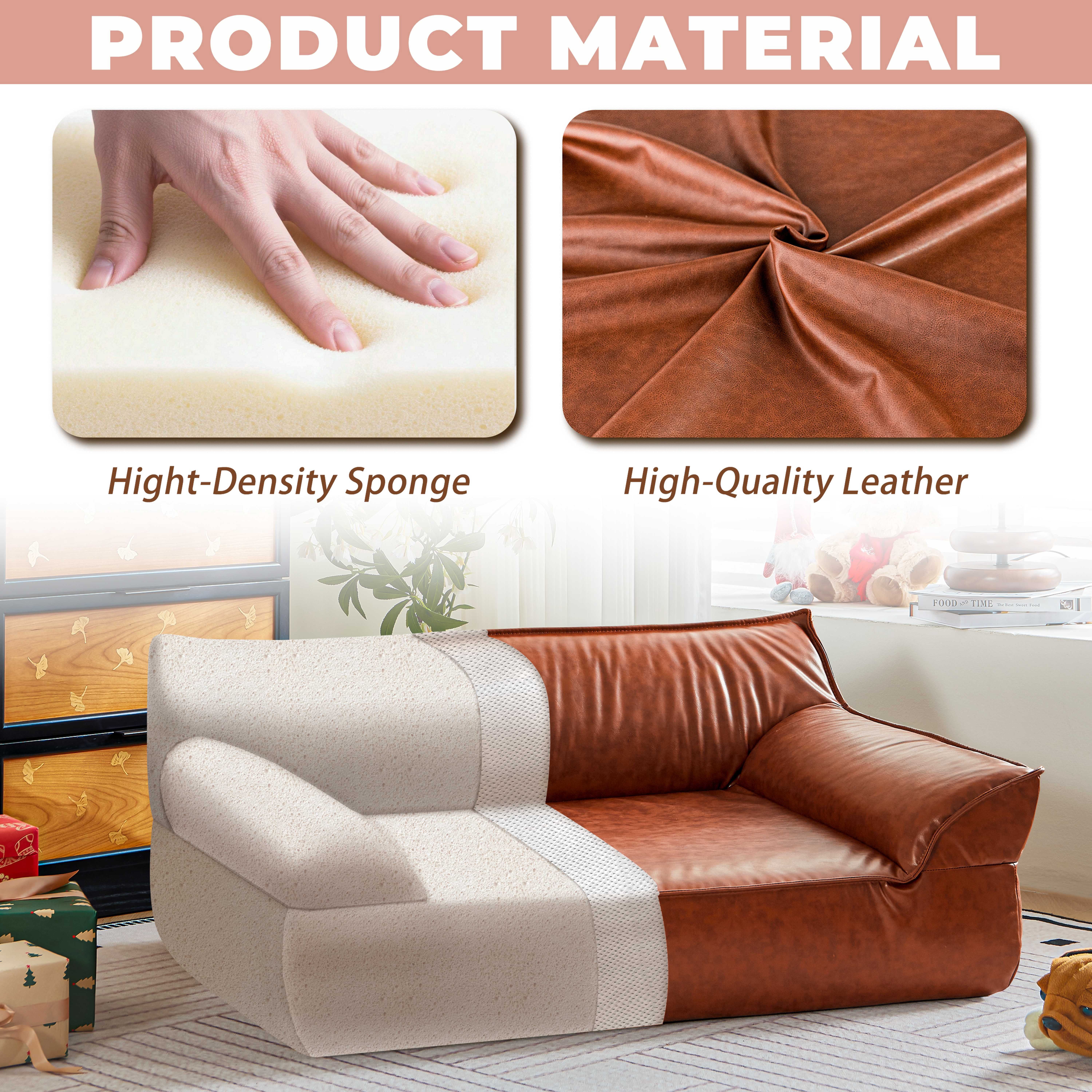 Leather Dog Bed Couch for Large Dogs up to 70lbs, Orthopedic Elevated Pet Sofa Bed with Removable & Washable Cover, Furniture Style Luxurious Dog Sofa, Brown
