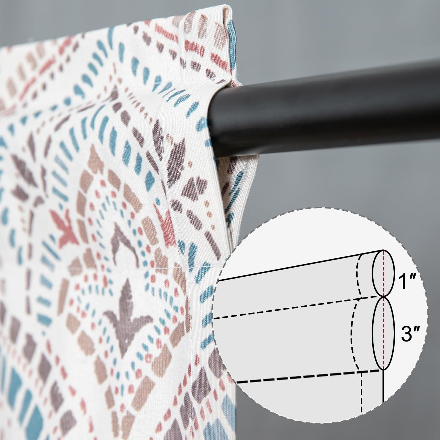 Leeva Kitchen Valance 52"x18", Light Filtering Window Curtain for Living Room, Retro Ethnic Print, Multi-Color for Small Windows, Rod Pocket