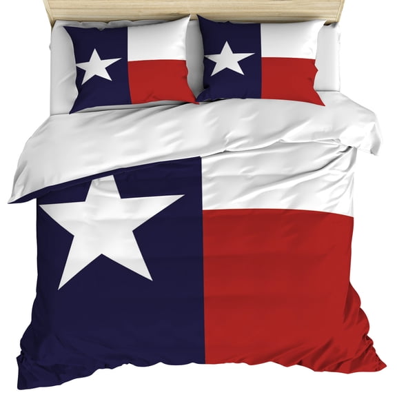 Blue Red White Texas Flag with Star Bedding 3 Piece Duvet Cover Set Full Size, Minimalistic Geometric Stripe Soft Microfiber Comforter Cover with Zipper Closure & Pillowcases, Quilt Cover
