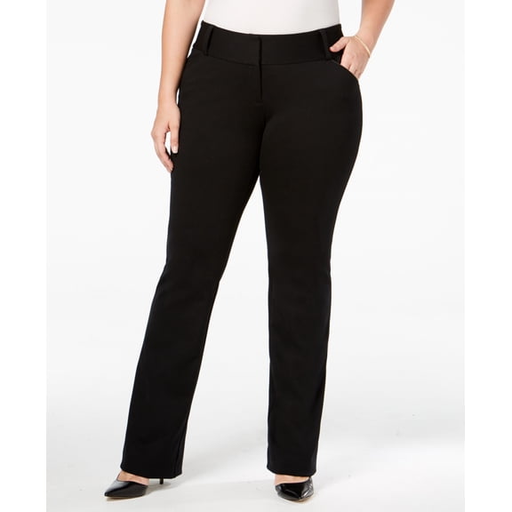 Alfani Plus Size Tummy Control Faux Leather Trim Trousers Deep Black 26W