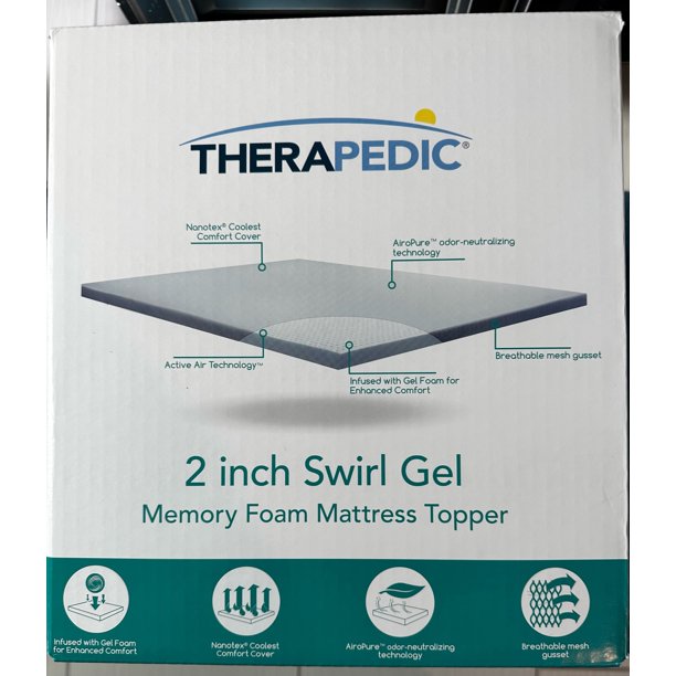 Therapedic 2 Inch Swirl Gel Memory Foam Mattress Topper TWIN 75” L x