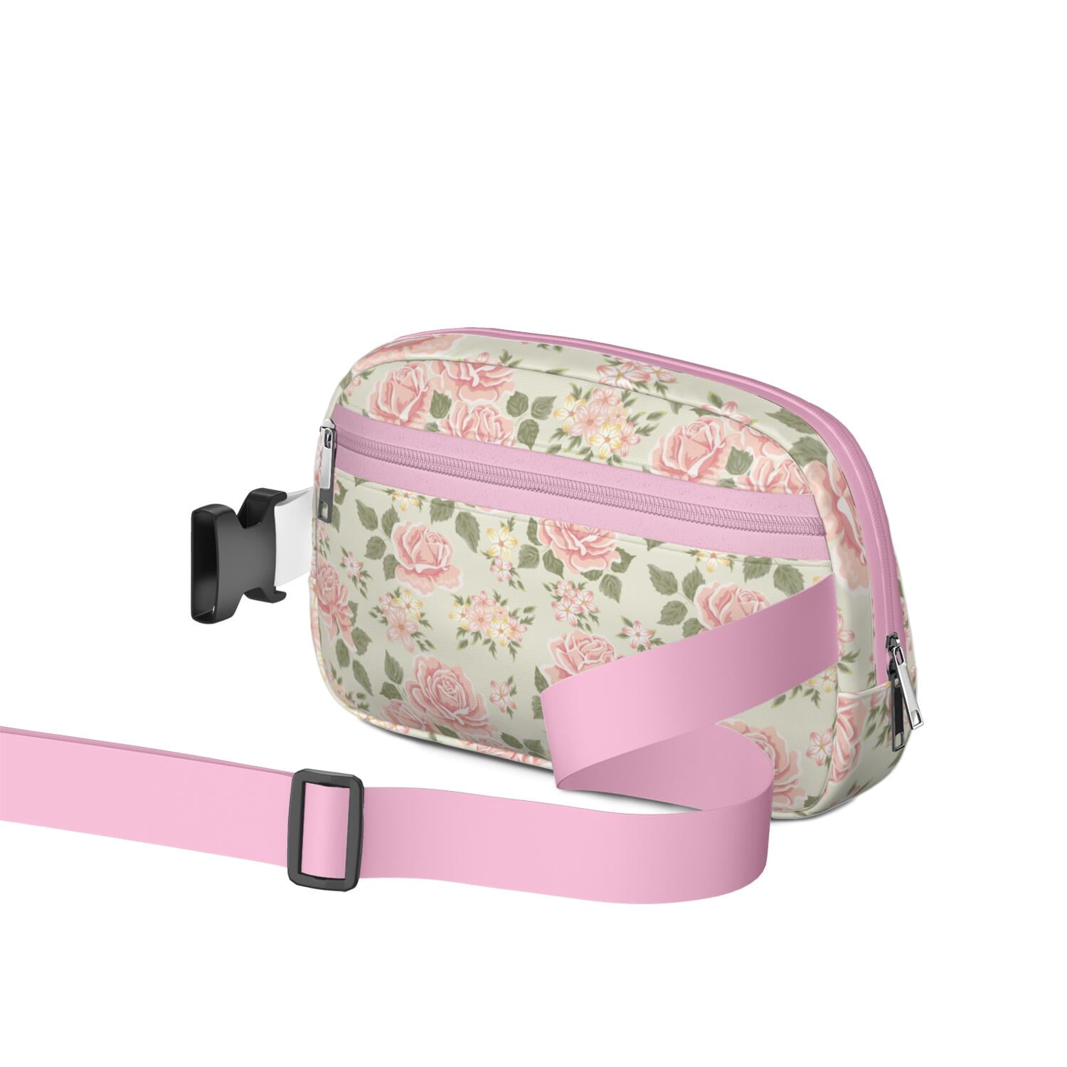 Bright Floral Fanny Pack – Summer Garden Waist Bag with Artistic Bloom, Peonies, Bees & Tropical Leaf Accents