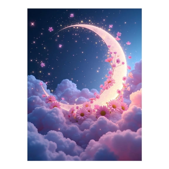 Diamond Art Kits for Adults, Night Sky Crescent Floral Clouds 5D Diamond Painting Kits for Adults Beginners, DIY Full Drill Diamond Painting, Gem Art and Crafts 12x16