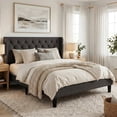 thumbnail image 5 of Amolife Queen Size Upholstered Platform Bed Frame with Fabric Diamond Deluxe Wingback Headboard, Dark Grey, 5 of 9