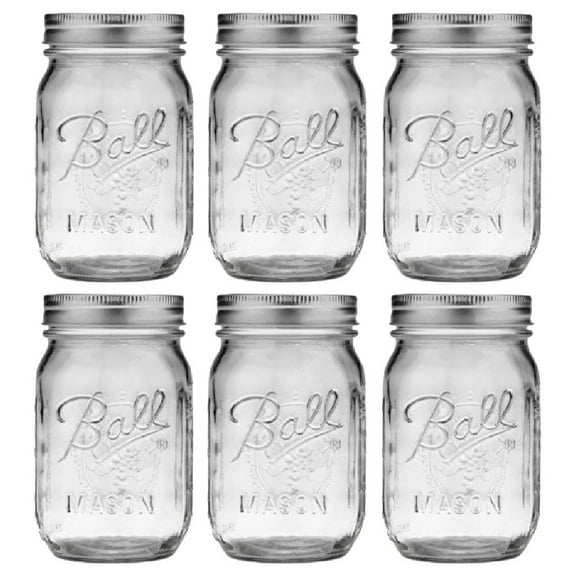 Ball Mason Regular Mouth Pint Jar 16 oz Lid and Band Preserve Store Glass 6-Pack