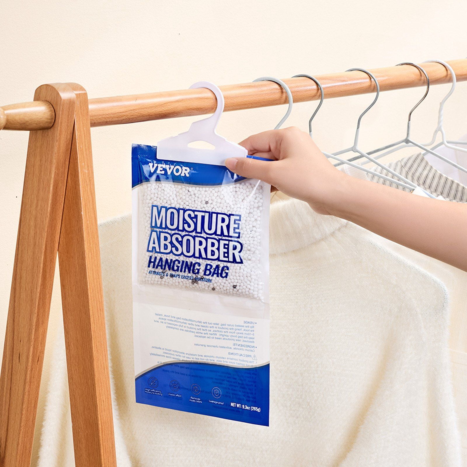 Hanging Moisture Absorber 10 Packs, 9.3 oz Closet Dehumidifier Bags with 500ml Capacity, Fragrance-Free Moisture Bags for Wardrobes, Bedrooms, Bathrooms, Kitchens, Damp Spaces, for Odor Control