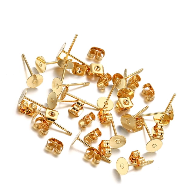 Wisewang Earring Stud Base Multi Stainless Personality Ear Pins Setting Decorations Jewelry Making Tool Beach Using Supplies Gold 5mm 1Set