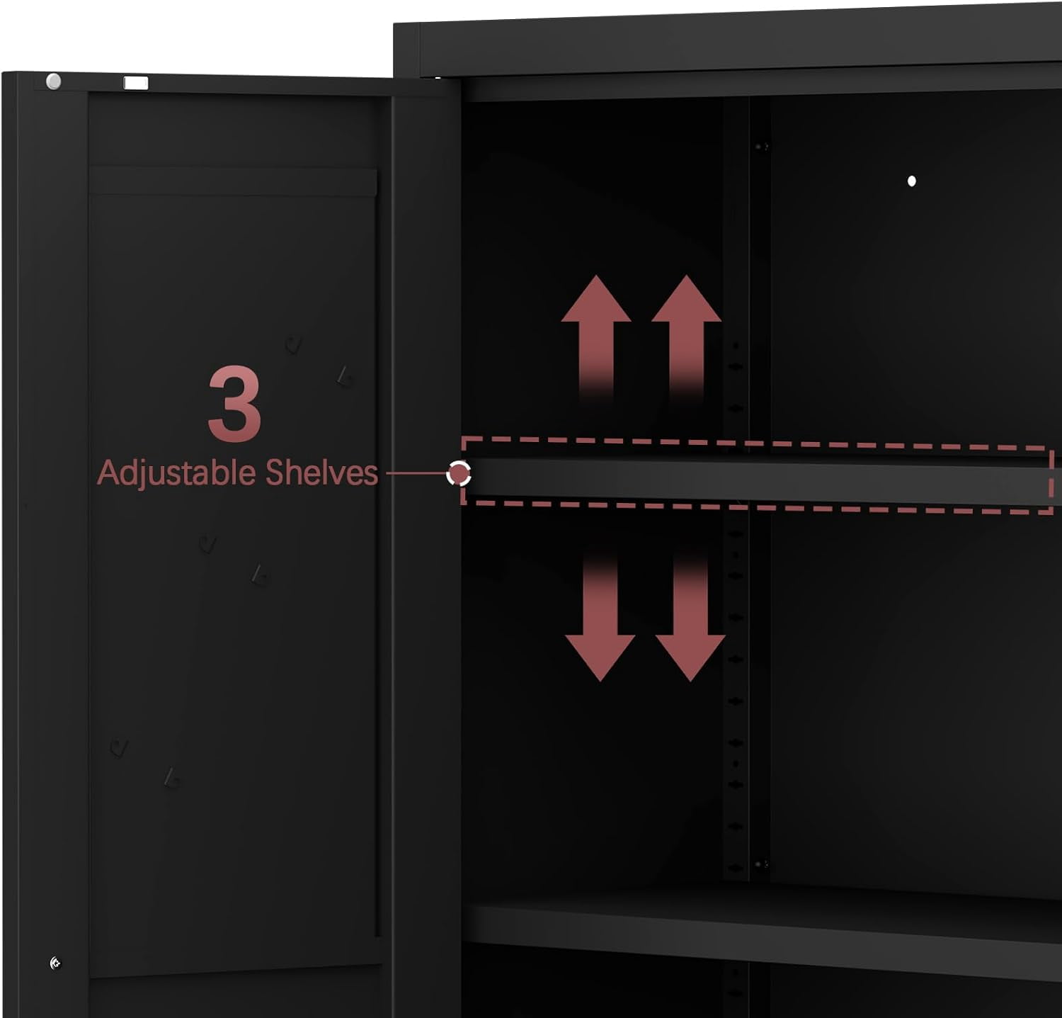 Howcool 48" 2-Door Steel Storage Cabinet with Adjustable Shelves for Kitchen Living Room Office, Black