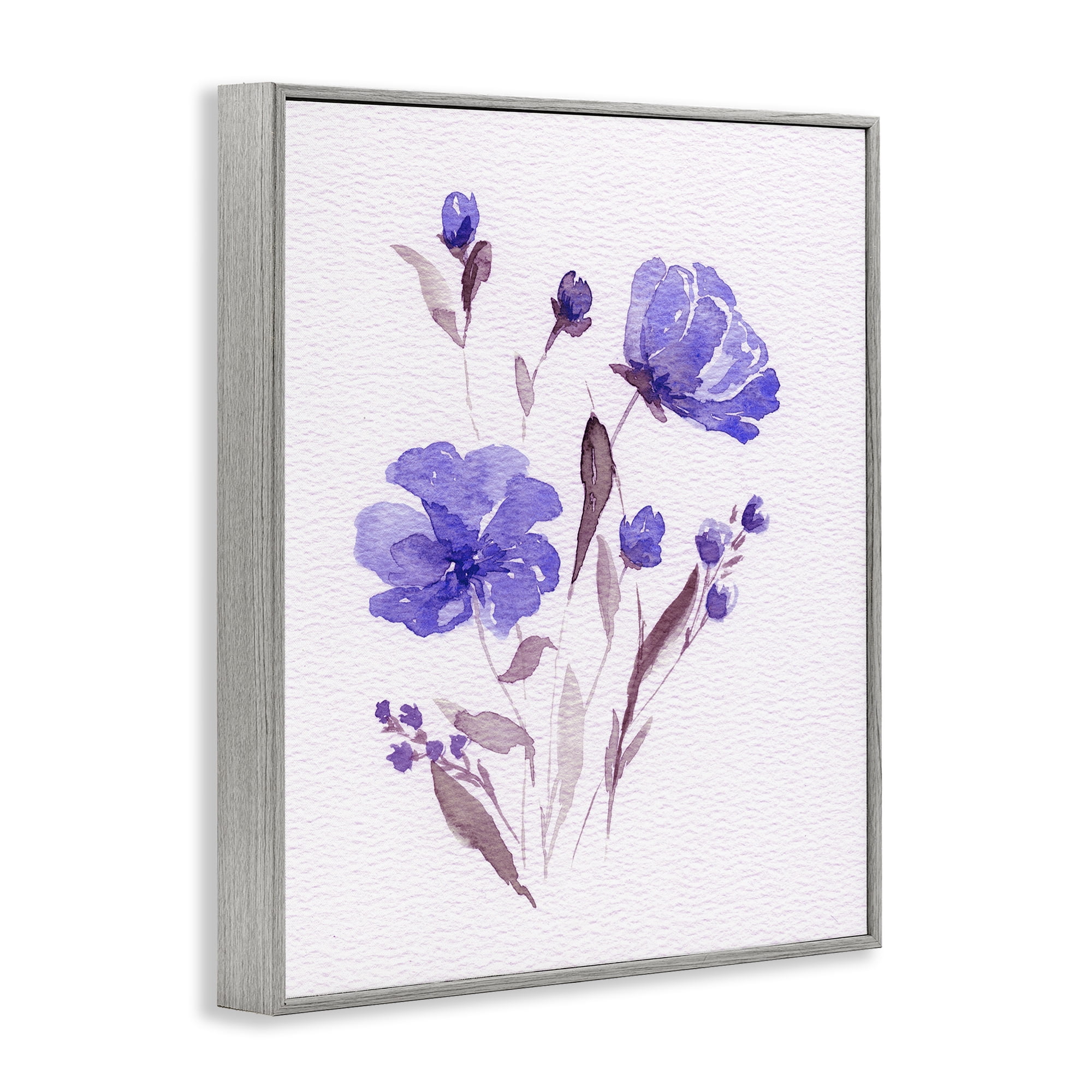 Stupell Industries Watercolor Purple Flowers Gray Framed Giclee Art, design by Leah Noel Art
