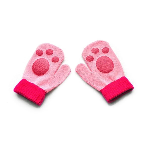 1 Pair Winter Toddler Mittens Convenient Comfortable Children Mitten Kid Clothing Accessory with Paw Pattern for Outdoor Wear Rose red+Pink