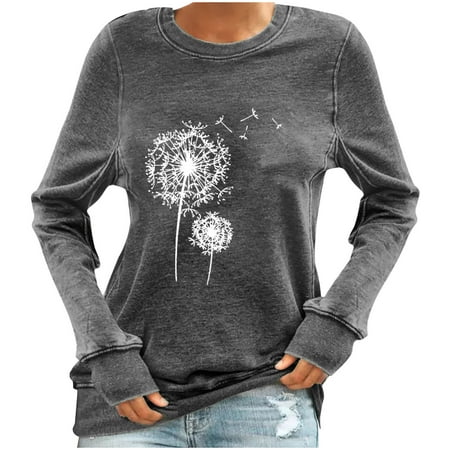 

Yourumao Women Clearance Tops Crewneck Spandex Outfit for Teen Girls Winter Fall Long Sleeve Dandelion Floral Graphic Slim Tunics Outfits Sweatshirts Juniors 2023 Clothes Trendy Country Concert Y2K