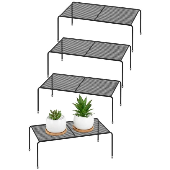 ROFAY Set of 2 Metal Kitchen Countertop Shelf Riser Organizer for Cabinets, Fridge, and Pantries - Black