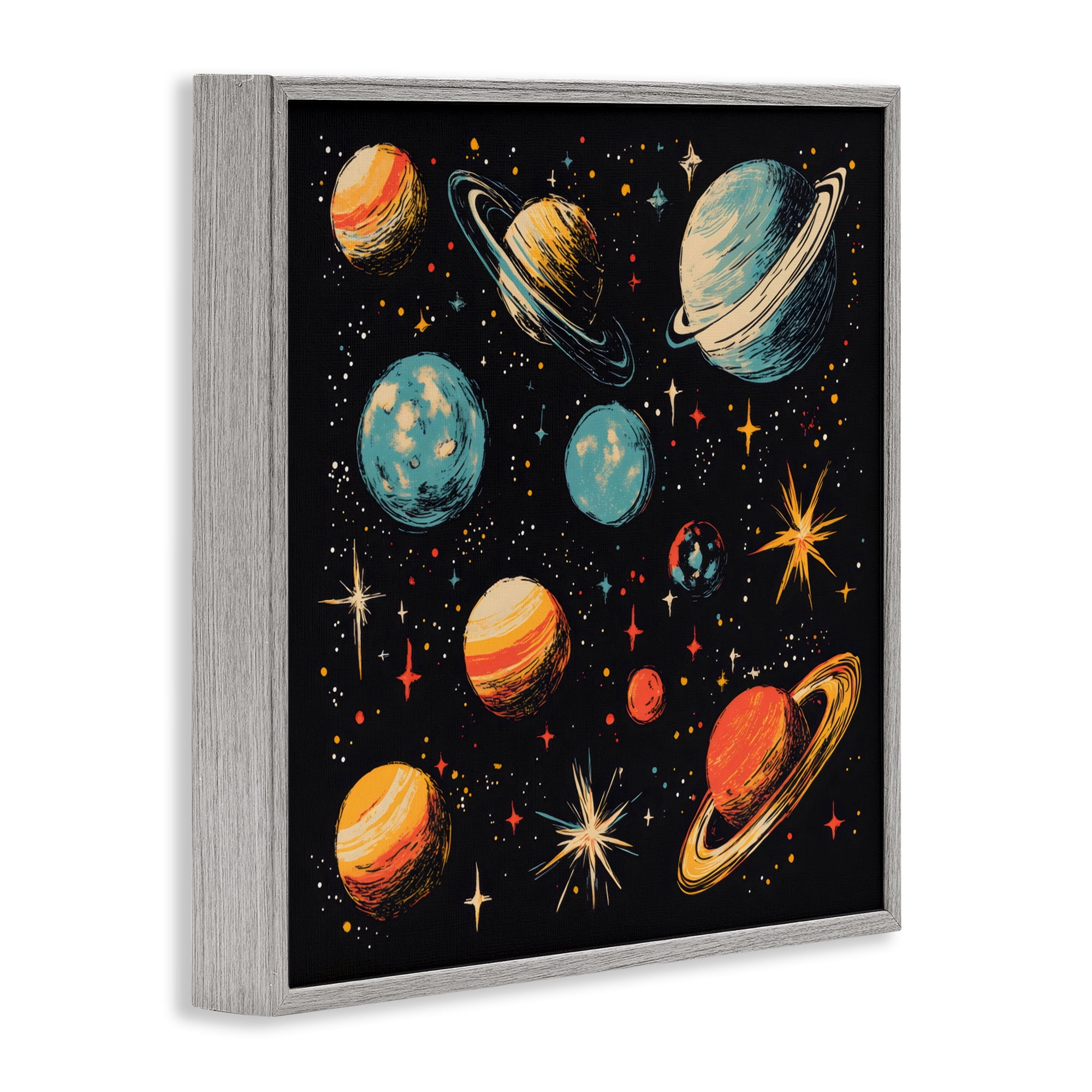 Stupell Industries Colorful Retro Planets Gray Framed Giclee Art, design by Creative Studio