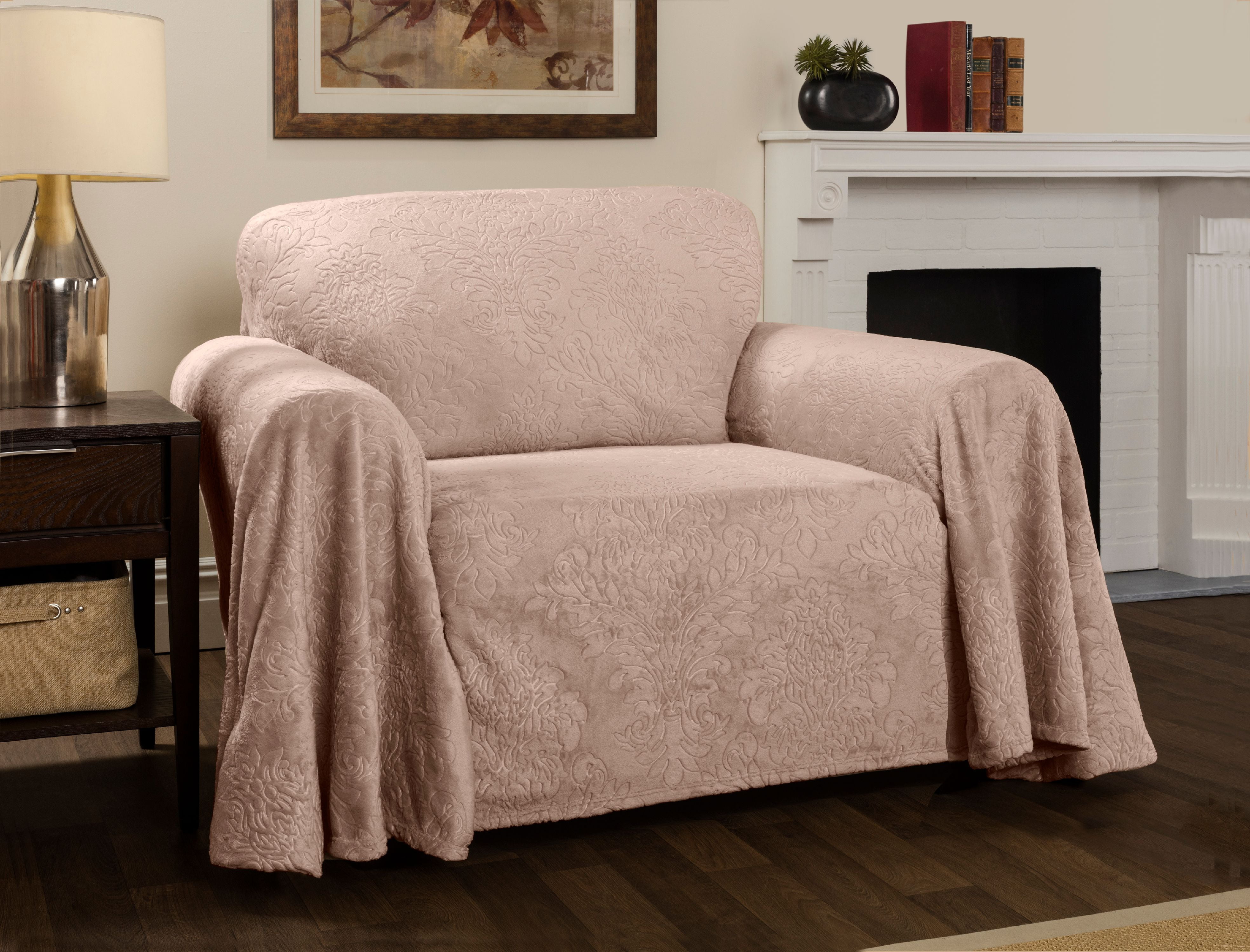 Innovative Textile Solutions 1-Piece Plush Damask Throw Chair Slipcover, Blush