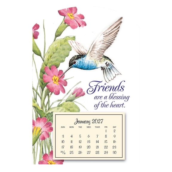 Mini Magnetic Calendar –Ideal for Refrigerator, Filing Cabinet or Tool Box – 4 inches x 6 inches – Hummingbird